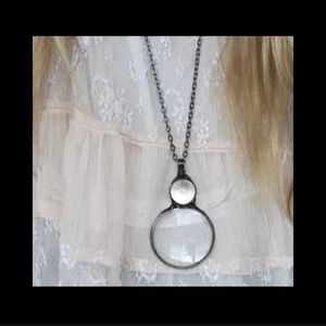 Antique glass magnifying pendant necklace